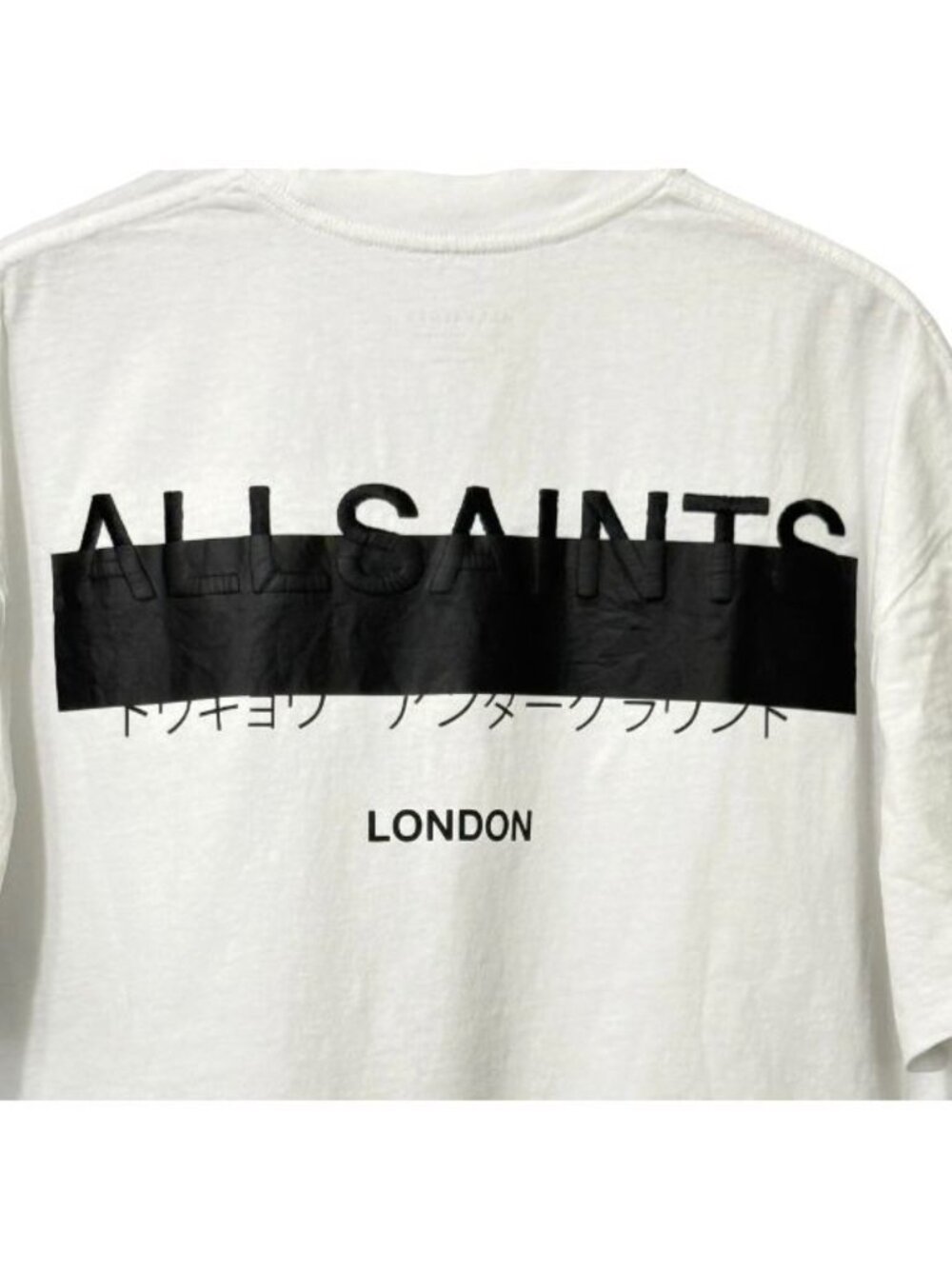 AllSaints Mens Redact T-Shirt White Black Embroidery Oversized Cotton Size M - Picture 4 of 9
